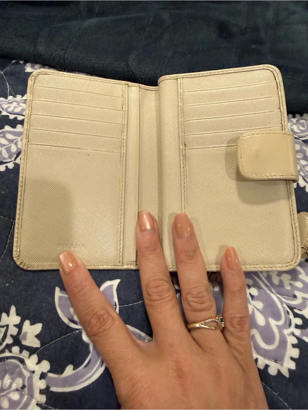 Authentic Prada Cream Saffiano Zip Around Wallet with Gold Logo